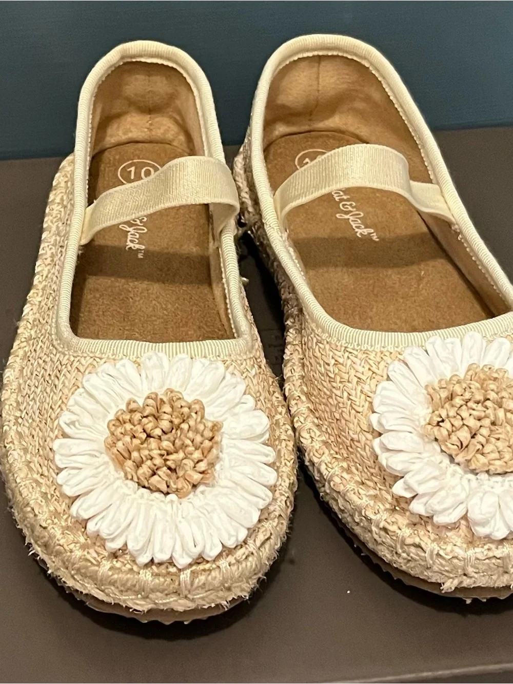 Cat & Jack Natural Straw Maryjanes with White Flower